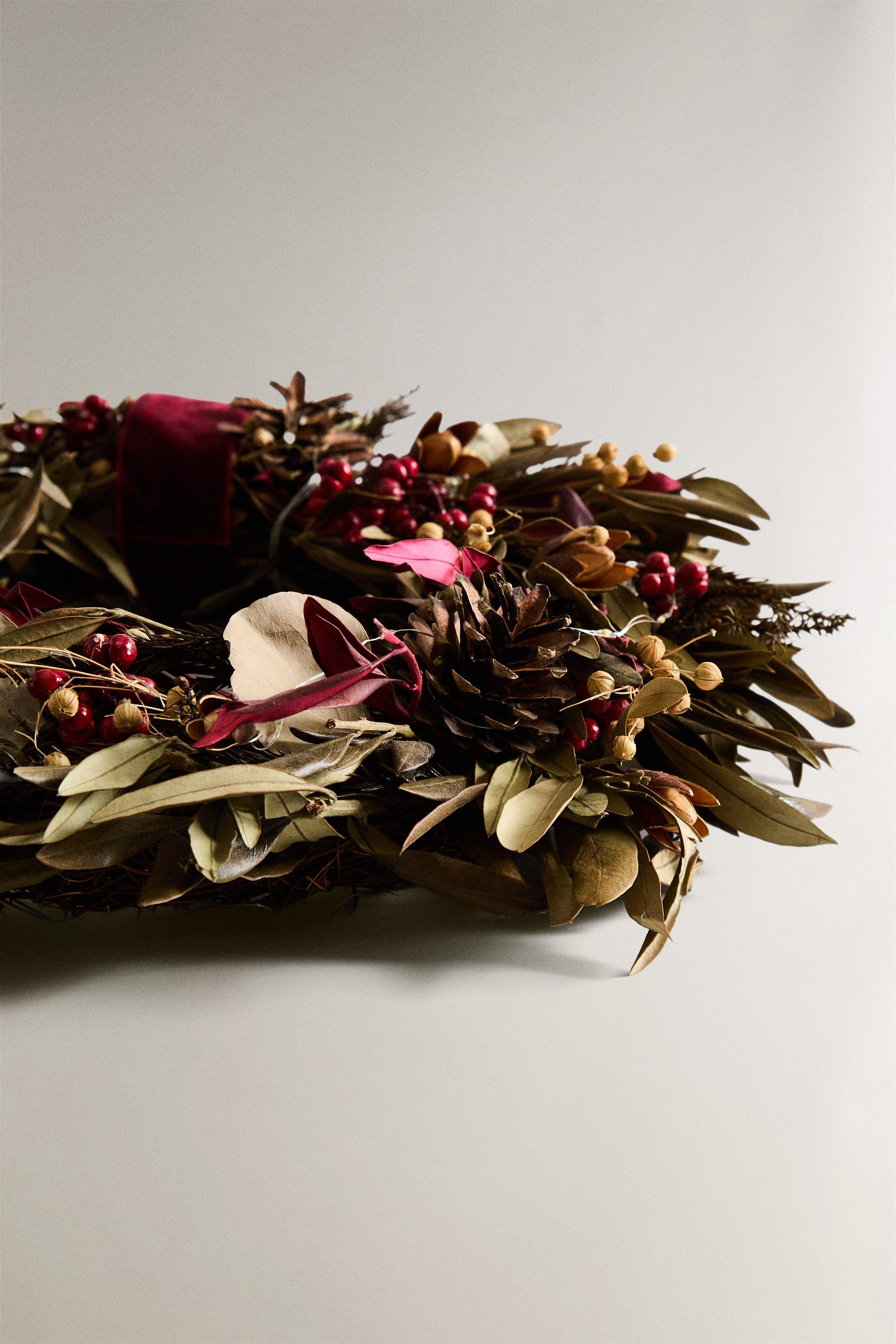 COURONNE LUMINEUSE FEUILLES D'OLIVIER NOËL (40 CM)